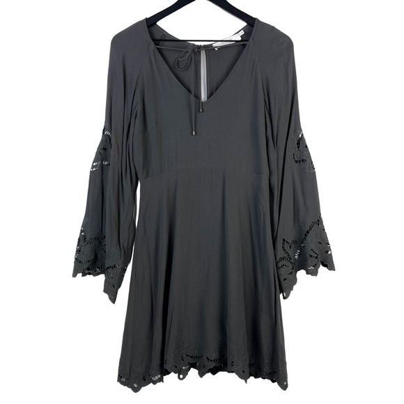ASTR The Label Nordstrom (S) Fern Eyelet Sleeve V-Neck Mini Dress Viscose Gray - Picture 1 of 10